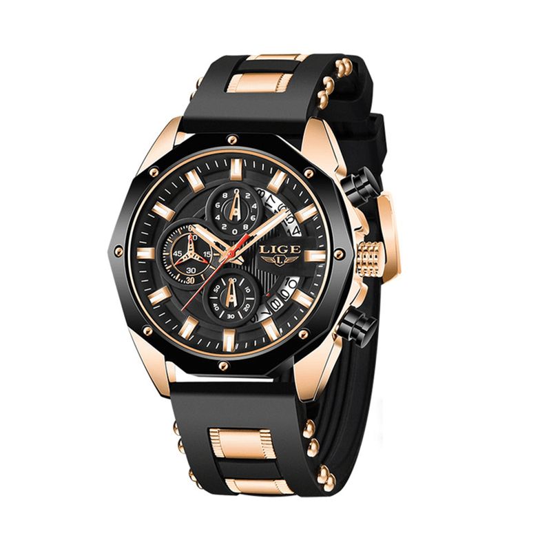 Lige Lg8908 Luminous Disply Herr Sportklocka Chronograph 30M Vattentät Kvartsklocka