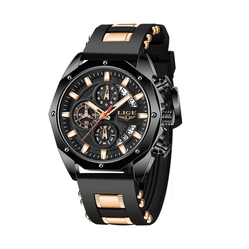 Lige Lg8908 Luminous Disply Herr Sportklocka Chronograph 30M Vattentät Kvartsklocka