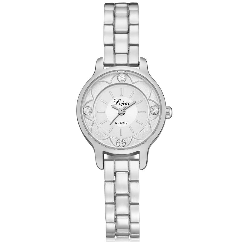 Lvpai Fd1245 Flower Print Dial Damarmbandsklocka Alloy Diamond Kvartsur