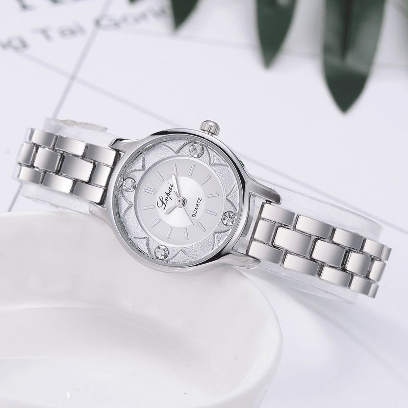 Lvpai Fd1245 Flower Print Dial Damarmbandsklocka Alloy Diamond Kvartsur