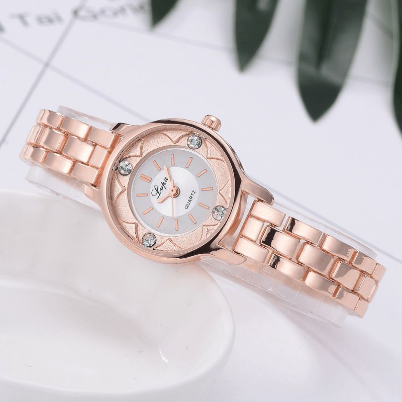 Lvpai Fd1245 Flower Print Dial Damarmbandsklocka Alloy Diamond Kvartsur