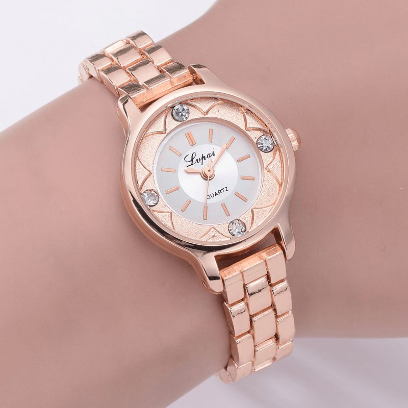 Lvpai Fd1245 Flower Print Dial Damarmbandsklocka Alloy Diamond Kvartsur