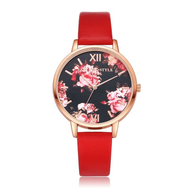 Lvpai P086 Flower Display Elegant Design Damarmbandsur Pu Läderband Kvartsur