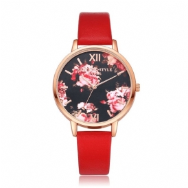 Lvpai P086 Flower Display Elegant Design Damarmbandsur Pu Läderband Kvartsur