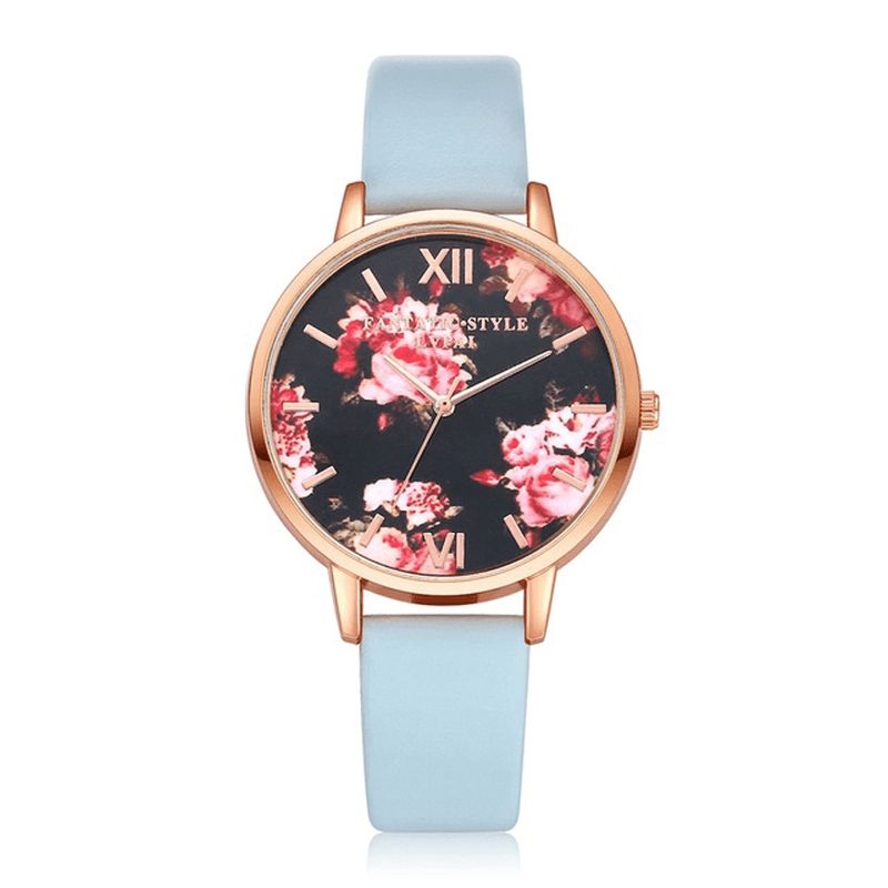 Lvpai P086 Flower Display Elegant Design Damarmbandsur Pu Läderband Kvartsur