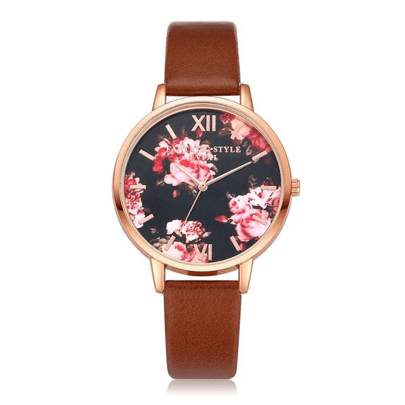 Lvpai P086 Flower Display Elegant Design Damarmbandsur Pu Läderband Kvartsur