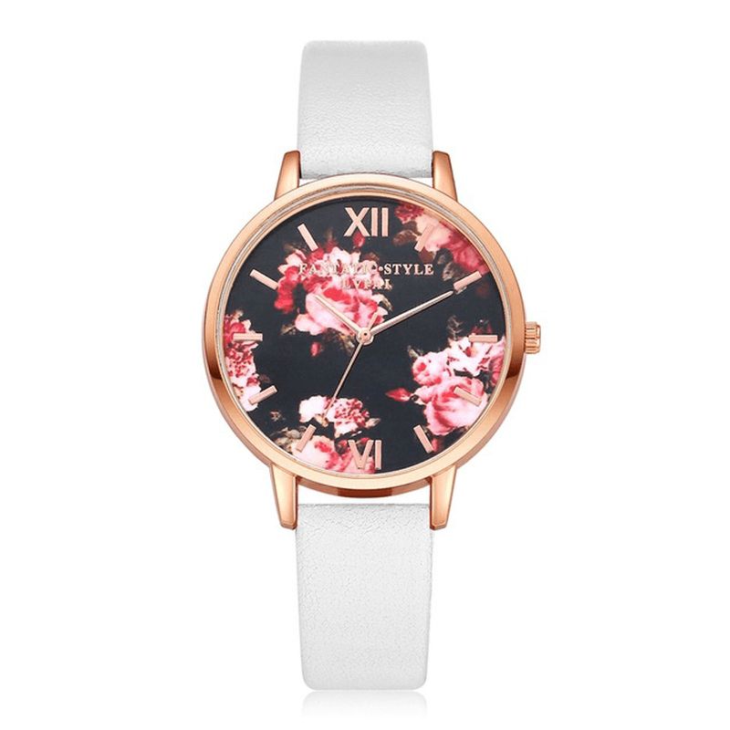 Lvpai P086 Flower Display Elegant Design Damarmbandsur Pu Läderband Kvartsur