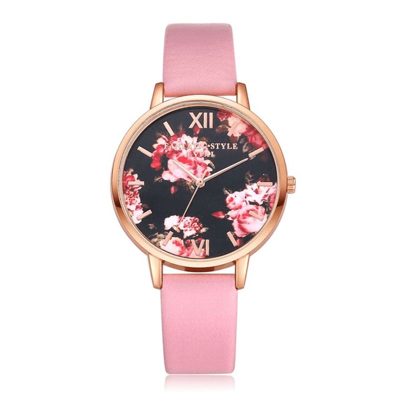 Lvpai P086 Flower Display Elegant Design Damarmbandsur Pu Läderband Kvartsur