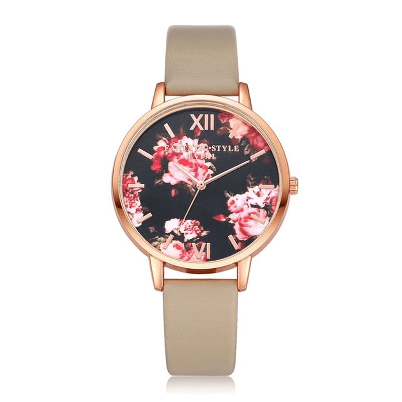 Lvpai P086 Flower Display Elegant Design Damarmbandsur Pu Läderband Kvartsur