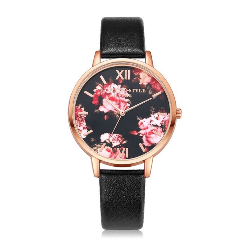 Lvpai P086 Flower Display Elegant Design Damarmbandsur Pu Läderband Kvartsur