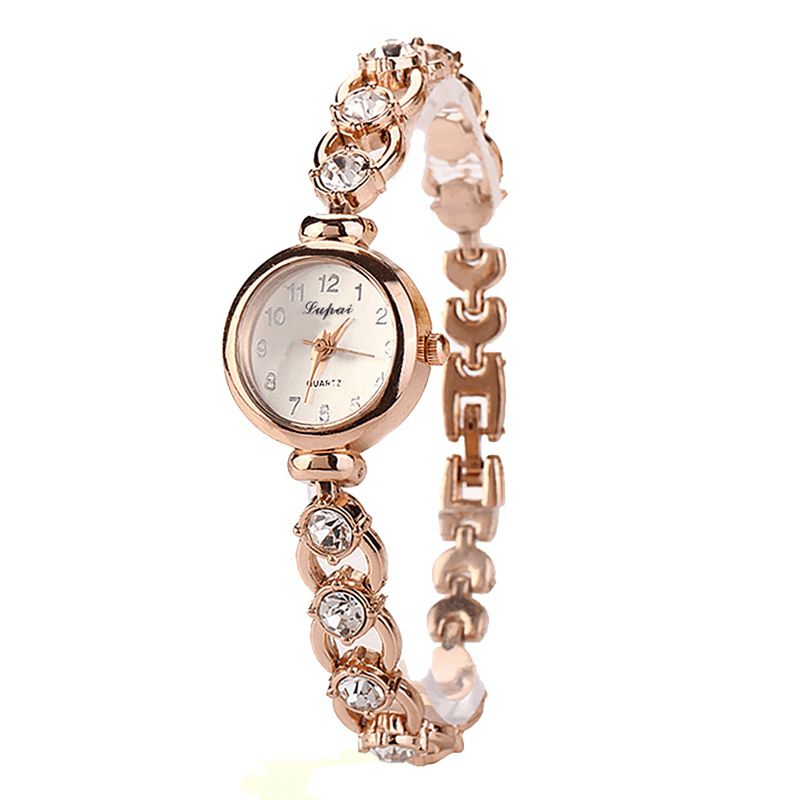 Lvpai Xr720 Golden Damarmbandsur Crystal Shining Quartz Armband Watch