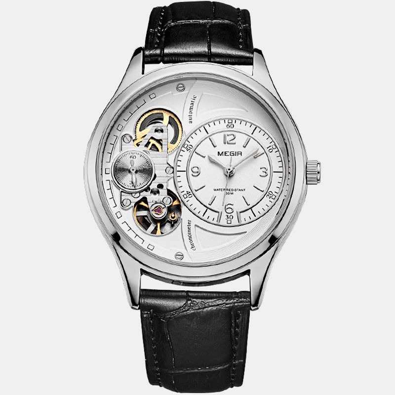 Megir 2017G Business Style Herr Armbandsur Hollow Dial Automatisk Mekanisk Klocka