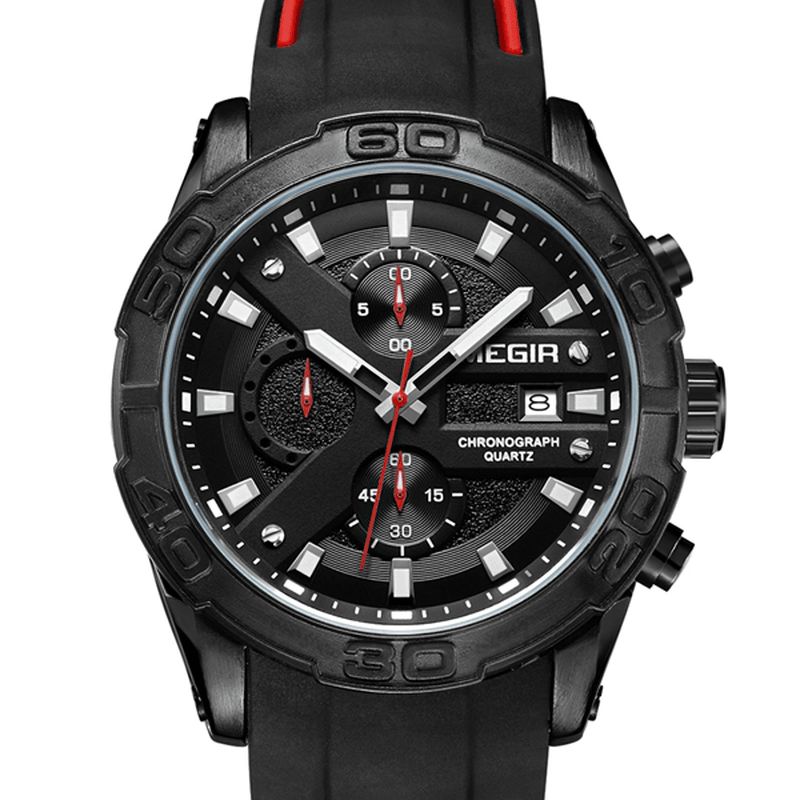 Megir 2055 Sportklocka Herr Quartz Chronograph Svart Armbandsur För Män