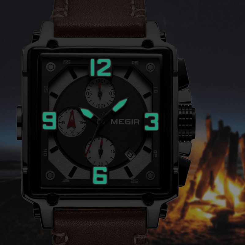 Megir 2061 Unique Style Herrarmbandsur Chronograph Date Luminous Number Kvartsur