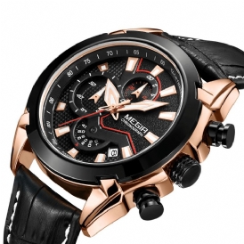 Megir 2065 Sportklockor Creative Chronograph Quartz Läderrem Herrklocka