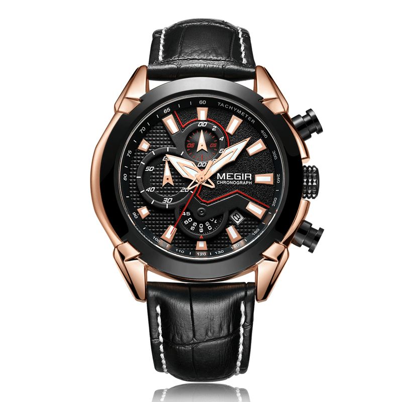 Megir 2065 Sportklockor Creative Chronograph Quartz Läderrem Herrklocka