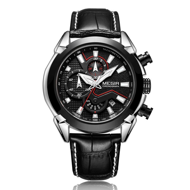 Megir 2065 Sportklockor Creative Chronograph Quartz Läderrem Herrklocka