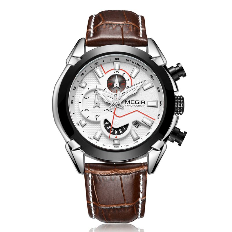 Megir 2065 Sportklockor Creative Chronograph Quartz Läderrem Herrklocka