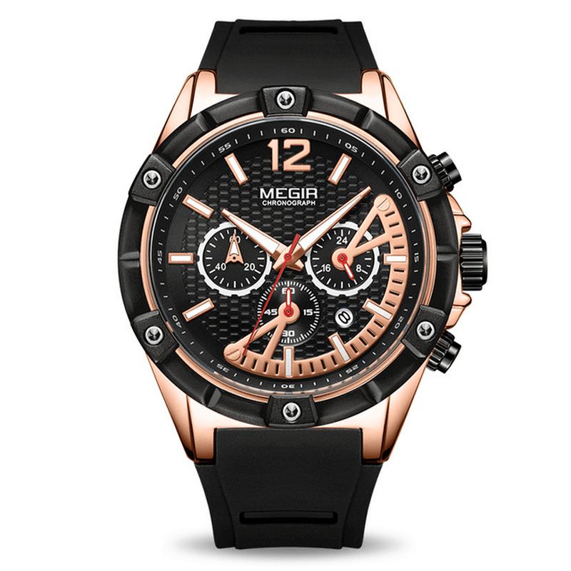 Megir 2083G Military Design Chronograph Silikon Vattentät Kvartsur Herrarmbandsur