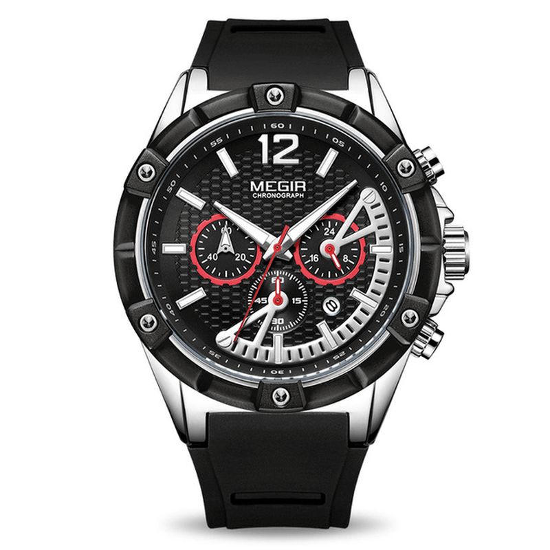 Megir 2083G Military Design Chronograph Silikon Vattentät Kvartsur Herrarmbandsur