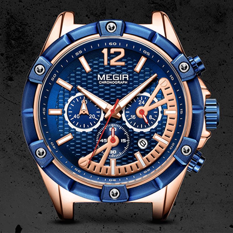 Megir 2083G Mode Style Calendar Luminous Chronograph Herr Vattentät Silikonrem Kvartsur