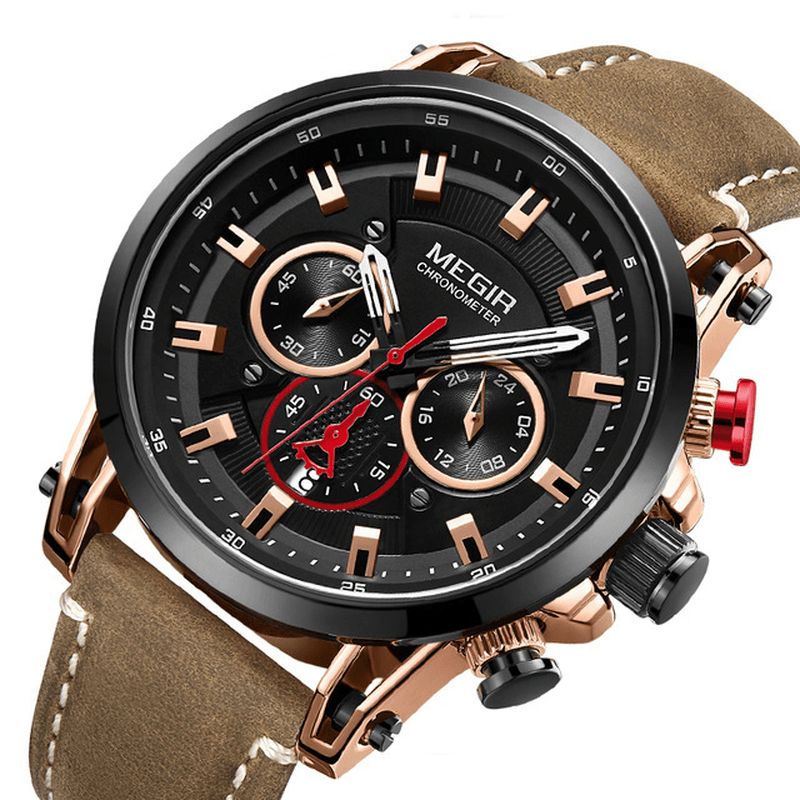 Megir 2085 Military Style Date Chronograph Multifunction Kvartsur Mode Armbandsur För Män