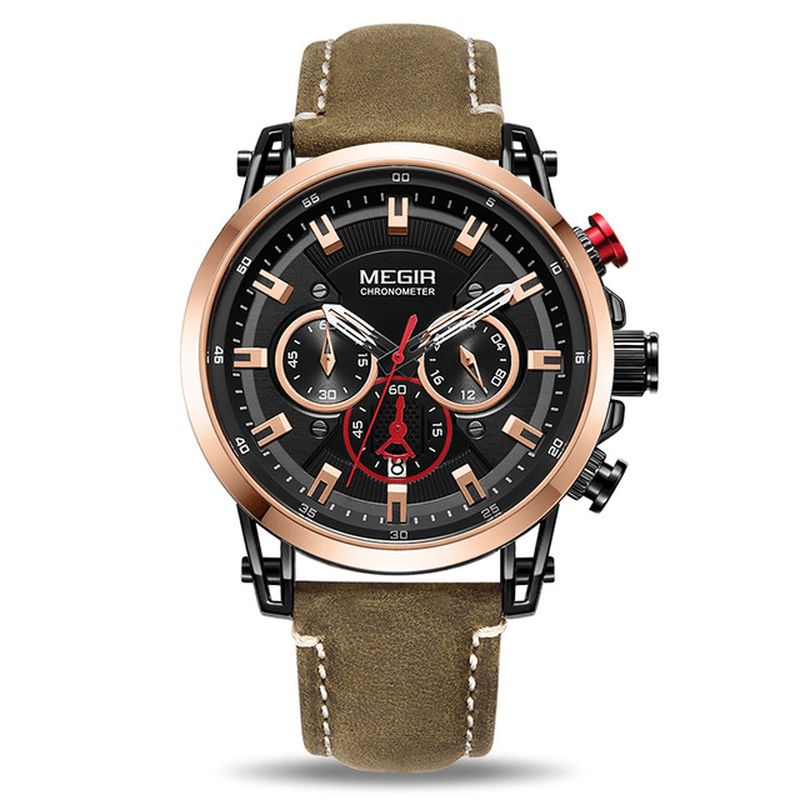 Megir 2085 Military Style Date Chronograph Multifunction Kvartsur Mode Armbandsur För Män