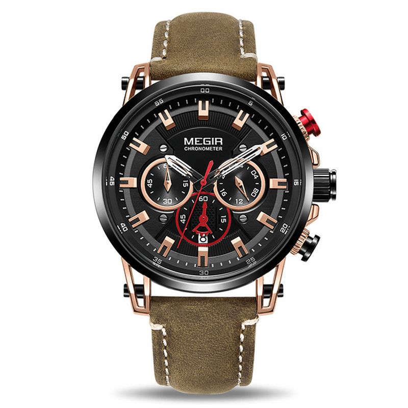 Megir 2085 Military Style Date Chronograph Multifunction Kvartsur Mode Armbandsur För Män