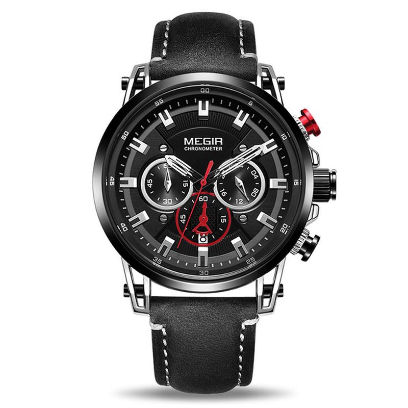 Megir 2085 Military Style Date Chronograph Multifunction Kvartsur Mode Armbandsur För Män