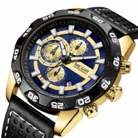 Megir 2096 Luxury Sports Style Chronograph Vattentät Multifunktionskvartsklocka Herrarmbandsur