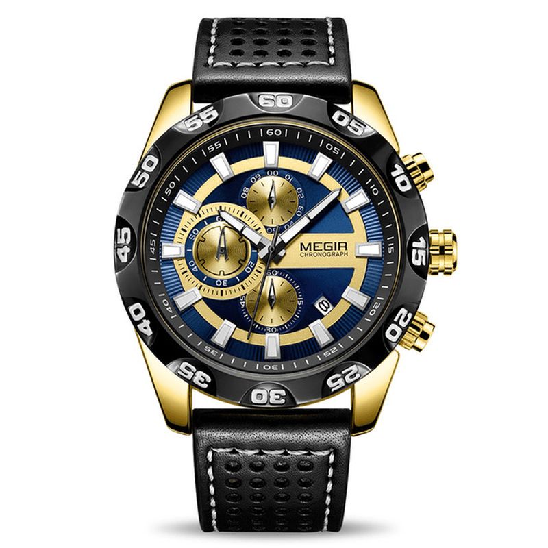 Megir 2096 Luxury Sports Style Chronograph Vattentät Multifunktionskvartsklocka Herrarmbandsur