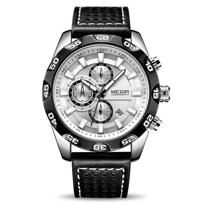 Megir 2096 Luxury Sports Style Chronograph Vattentät Multifunktionskvartsklocka Herrarmbandsur