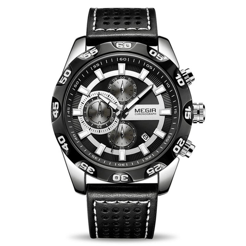 Megir 2096 Luxury Sports Style Chronograph Vattentät Multifunktionskvartsklocka Herrarmbandsur