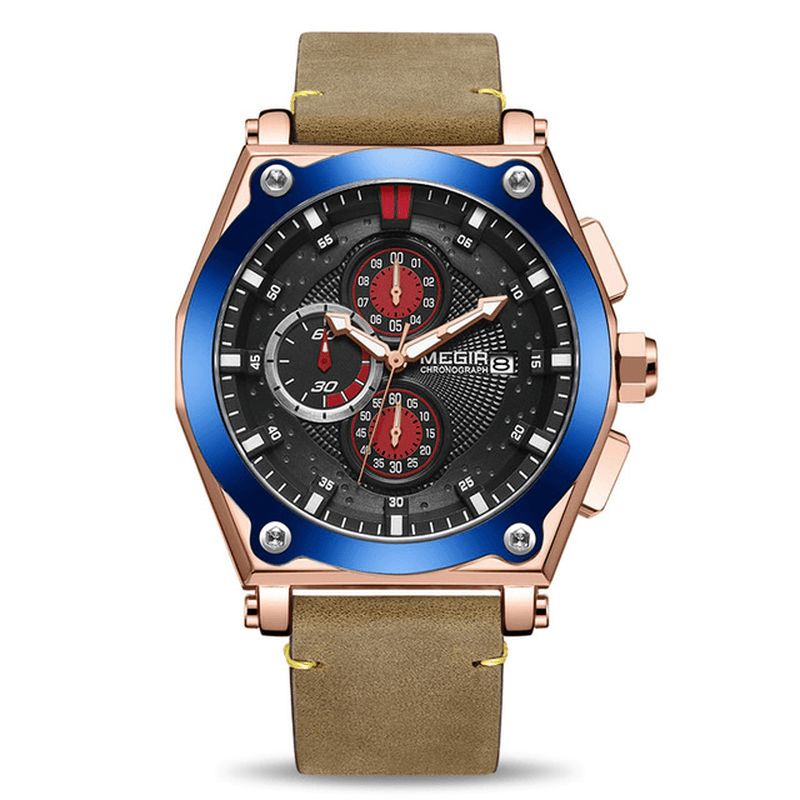 Megir 2098 Sports Chronograph Date Waterproof Kvartsur Läderarmband Herrarmbandsur