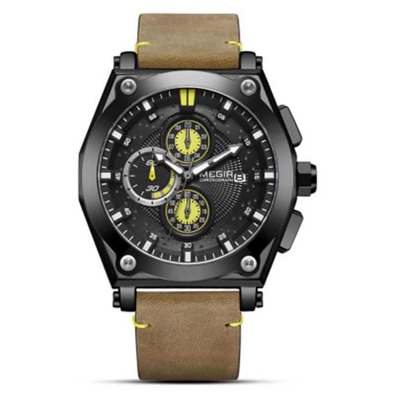 Megir 2098 Sports Chronograph Date Waterproof Kvartsur Läderarmband Herrarmbandsur