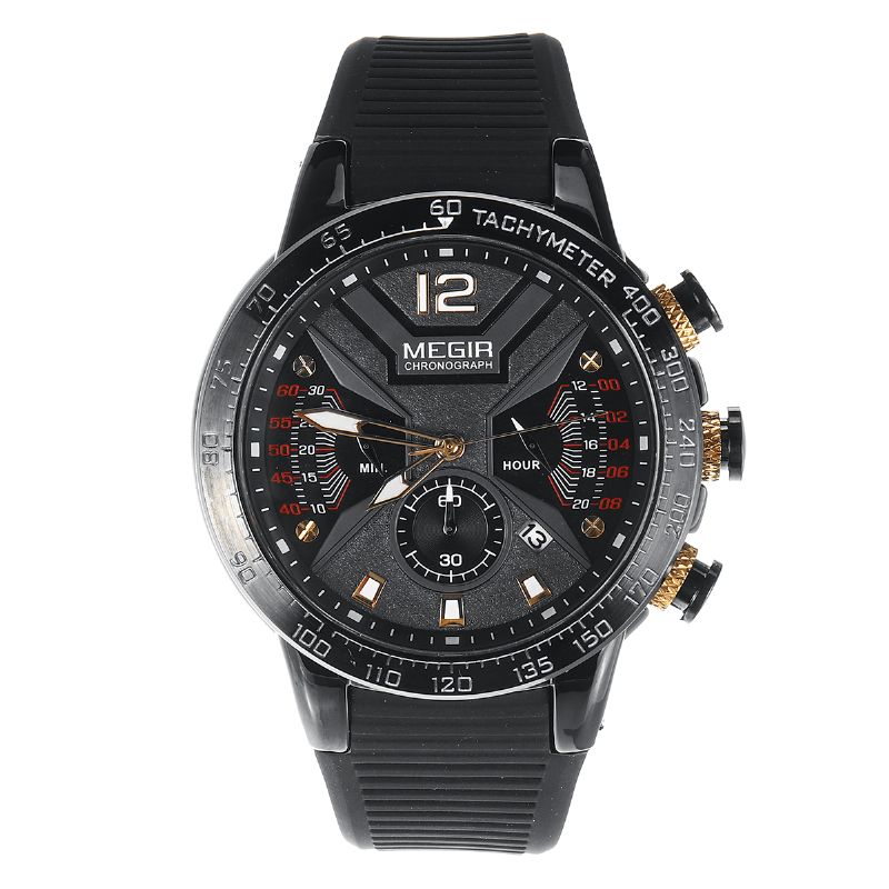 Megir 2106 Luminous Dial Calendar Chronograph Silikonrem Herr Vattentät Sport Kvartsur