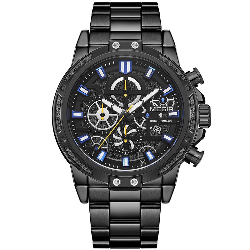 Megir 2108 Luxury Big Dial Chronograph Business Style Rostfritt Stål Herrklocka Kvartsur