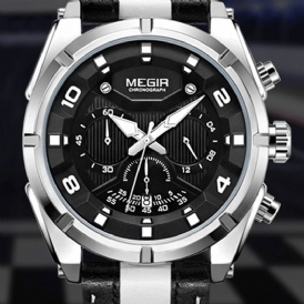 Megir Multifunction Sports Luminous Med Calendar Chronograph 3Atm Vattentät Herr Kvartsur