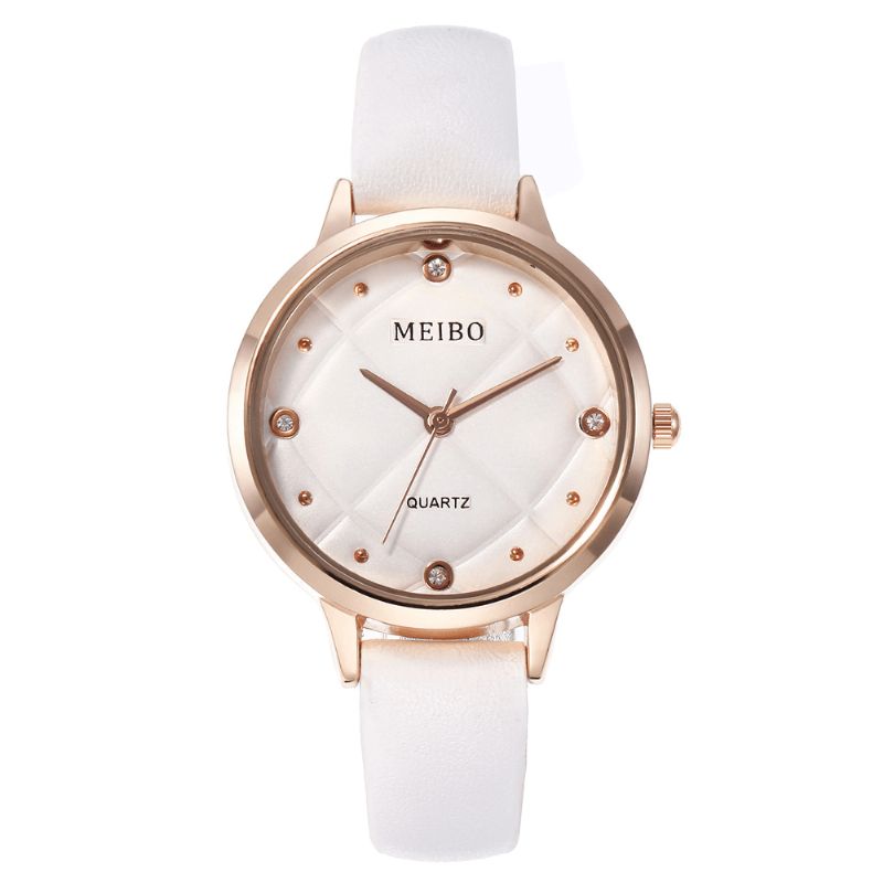 Meibo Casual Style Damarmbandsur Läderband Crystal Quartz Klockor