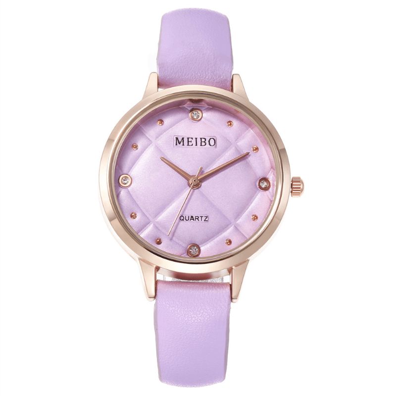 Meibo Casual Style Damarmbandsur Läderband Crystal Quartz Klockor