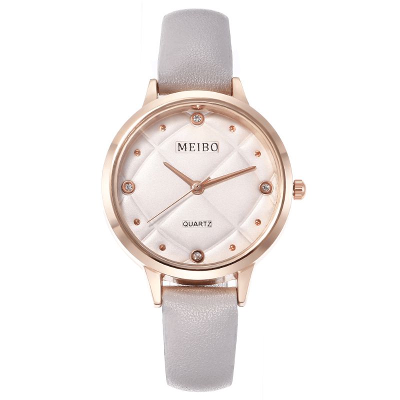 Meibo Casual Style Damarmbandsur Läderband Crystal Quartz Klockor