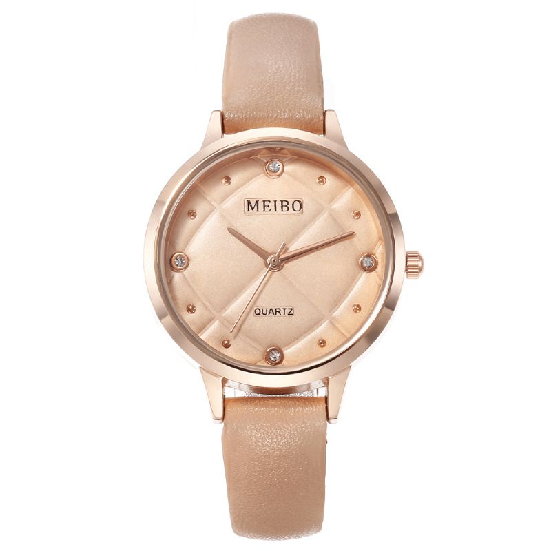 Meibo Casual Style Damarmbandsur Läderband Crystal Quartz Klockor