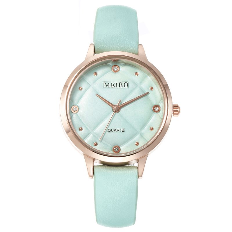 Meibo Casual Style Damarmbandsur Läderband Crystal Quartz Klockor