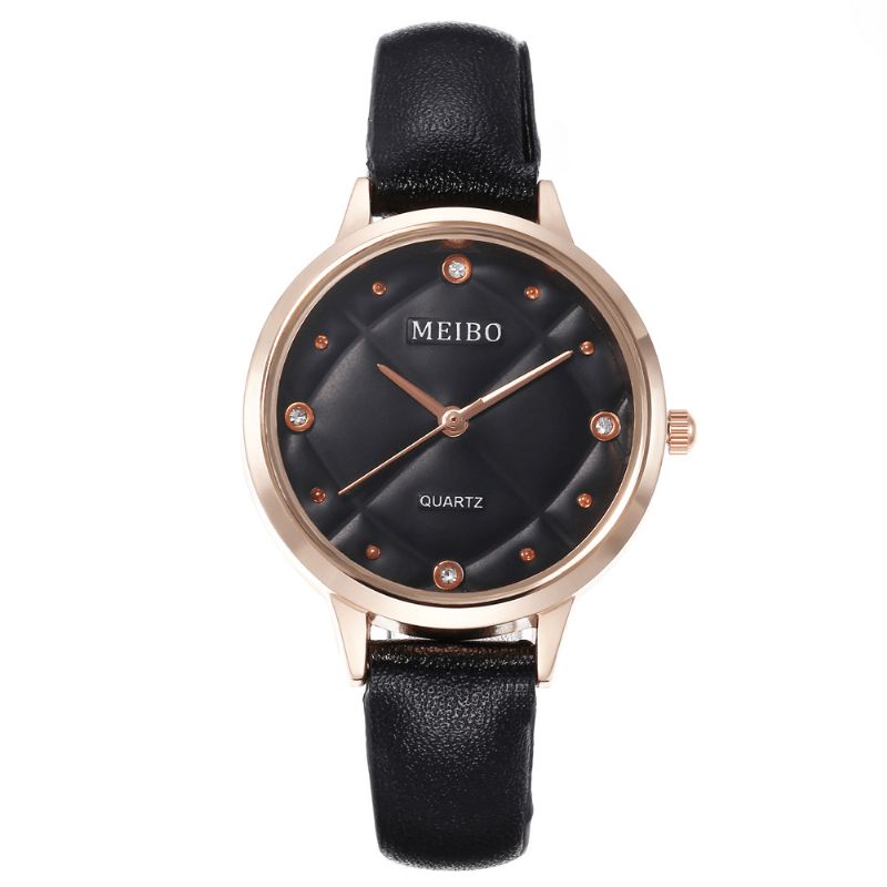 Meibo Casual Style Damarmbandsur Läderband Crystal Quartz Klockor