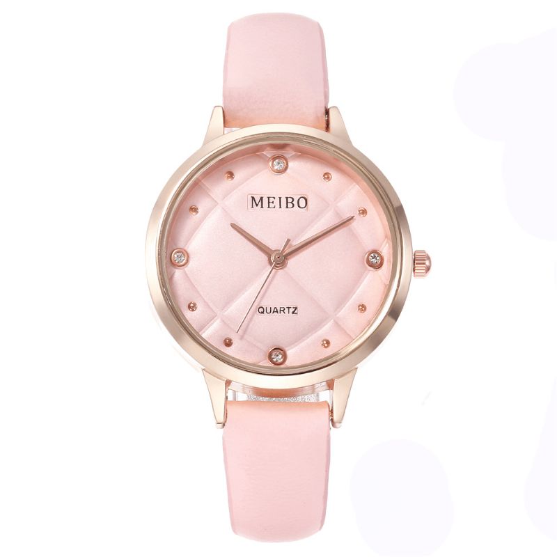 Meibo Casual Style Damarmbandsur Läderband Crystal Quartz Klockor