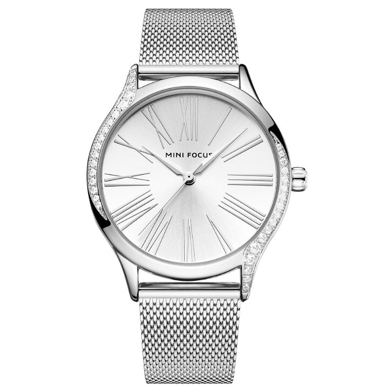 Mini Focus 0259L Casual Style Crystal Dam Armbandsur Rostfritt Stål Band Kvartsur