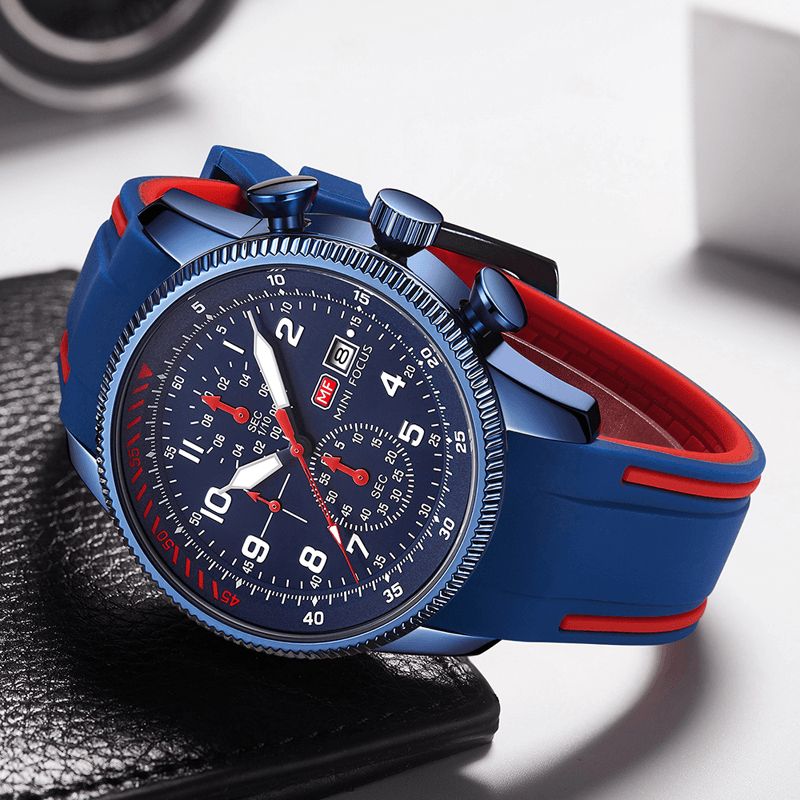 Mini Focus 0379G Sport Herrklocka Luminous Date Display Chronograph Multi-Function Waterproof Mode Kvartsur