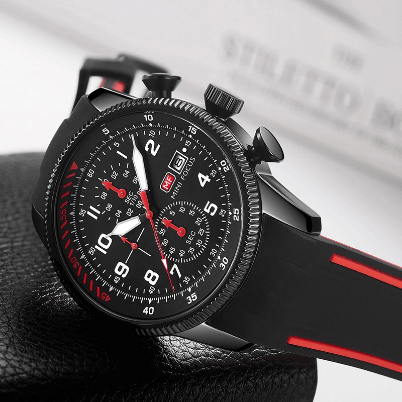 Mini Focus 0379G Sport Herrklocka Luminous Date Display Chronograph Multi-Function Waterproof Mode Kvartsur