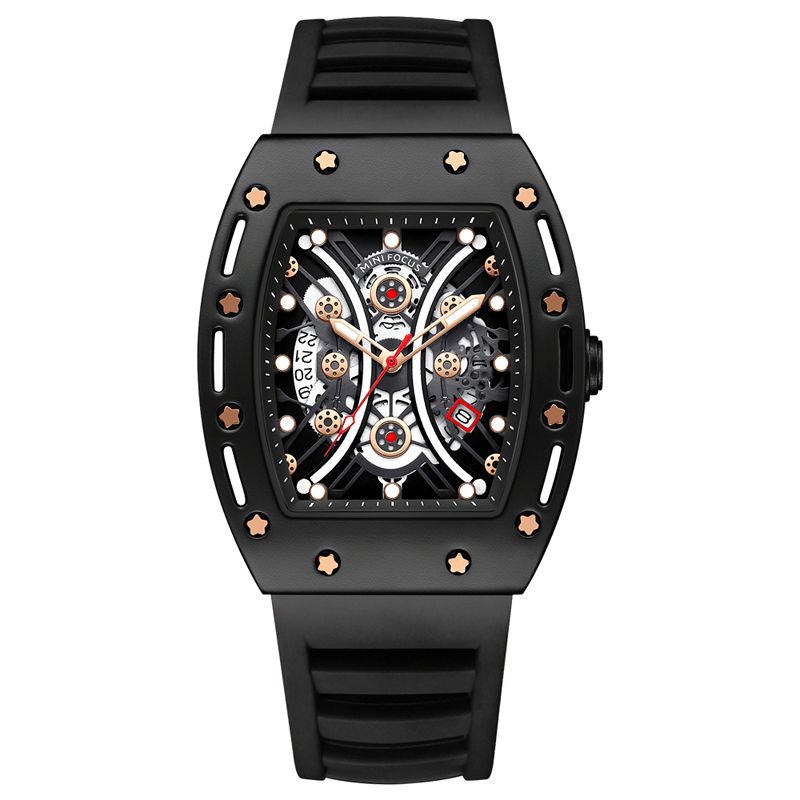 Mini Focus 0420G Casual Sports 3D Hollow-Out Luminous Dial 3Atm Vattentät Herrarmbandsur Kvartsur