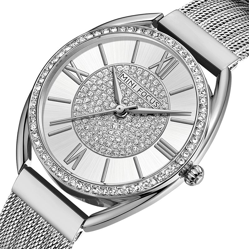 Mini Focus 0425L Casual Elegant Rhinestones Dekorationsurtavla 3Atm Vattentät Dam Armbandsur Kvartsur